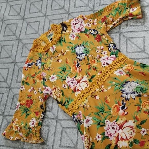 Yellow Floral Mini Dress  - Picture 3 of 8